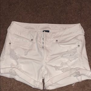 American Eagle White Destroyed Midi Shorts